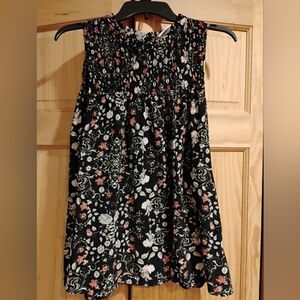 Floral Sleeveless Top - Black,Rose, and White